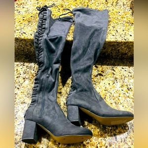 Charles by Charles David grey faux suede over the knee tie up boots. Size 8